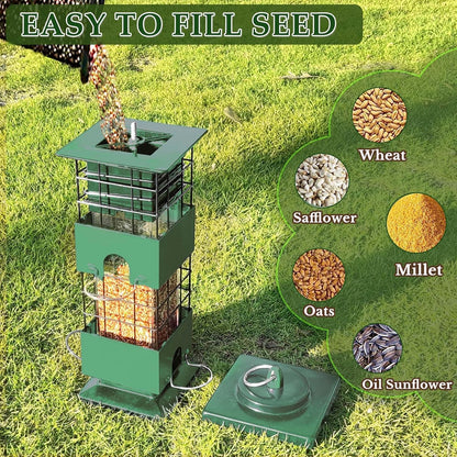 Squirrel Proof Bird Feeder, Metal Bird Feeders for Outdoors, 3 Lbs Birdfeeder Outside Hanging, Weight Activated Spring, 4 Feeding Ports, Cardinals, Finches and Sparrows, Wild Birds (Green)