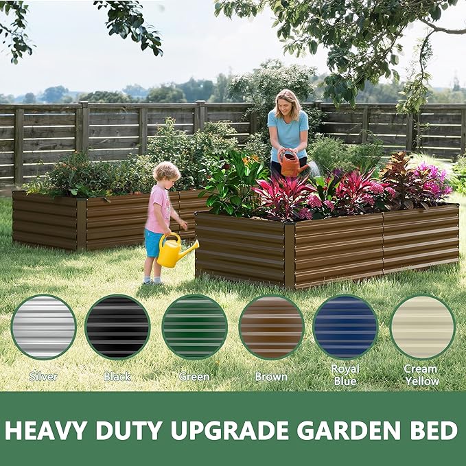 FOOWIN 2pcs 8x4x2ft Galvanized Raised Garden Bed, Planter Raised Garden Boxes Outdoor, Large Metal Raised Beds for Gardening, Garden Bed for Vegetables, Flowers, Herb,478 Gallon Capacity, Brown