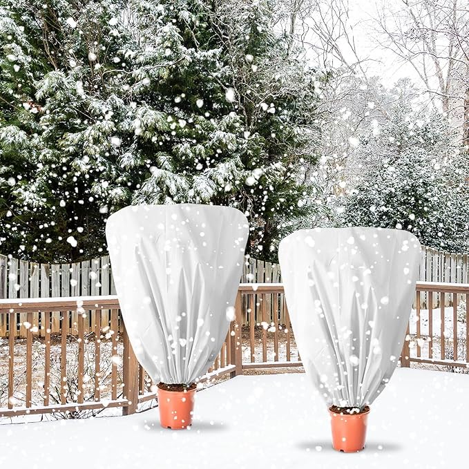 8 Pcs Plant Covers Frost Protection Bag 39.3" x 39.3" Winter Reusable Plants Jacket with Drawstring Shrub Protection Wraps Bags Frost Blanket for Winter Outdoor Garden Plants
