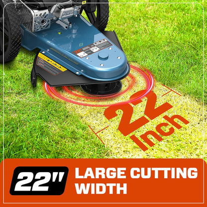 SENIX High Wheel Gas Walk Behind Brush Cutter and String Trimmer, 22-Inch Swatch with .155-Inch Line, 160 cc 4-Cycle Engine, Steel Deck, 14" Rubber Wheels, Adjustable Height (STMG-L)