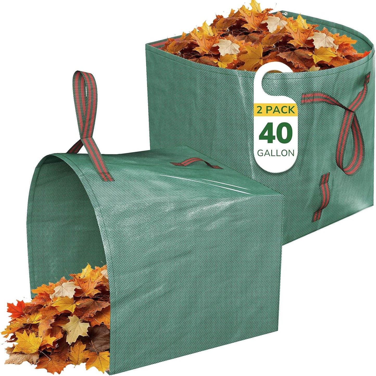 GreatBuddy Lawn Bag, 40 Gallon Yard Waste Bags, Heavy Duty PP Garden Leaf Bags for Leaves, Grass and Debris, Reusable & Foldable Leaf Collector with Handles, Wide Opening and Self-stand Design, 2 Pack