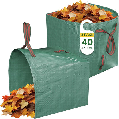 GreatBuddy Lawn Bag, 40 Gallon Yard Waste Bags, Heavy Duty PP Garden Leaf Bags for Leaves, Grass and Debris, Reusable & Foldable Leaf Collector with Handles, Wide Opening and Self-stand Design, 2 Pack