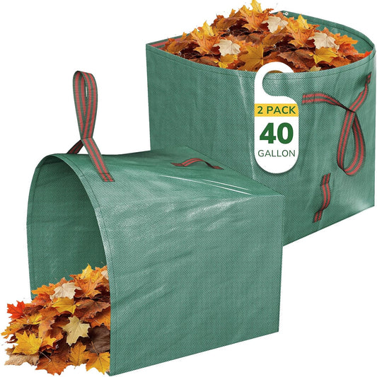 GreatBuddy Lawn Bag, 40 Gallon Yard Waste Bags, Heavy Duty PP Garden Leaf Bags for Leaves, Grass and Debris, Reusable & Foldable Leaf Collector with Handles, Wide Opening and Self-stand Design, 2 Pack