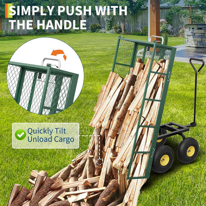 GarveeLife 900 LBS Garden Dump Cart with Removable Sidewalls, Heavy Duty Steel Dump Wagon with 180° Swivel Handle & 10 in Tires, Yard Cart Utility Wheelbarrow for Backyard Farm