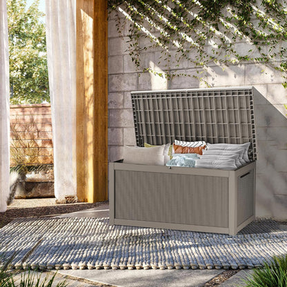 TARKARI 320 Gallon Lockable Resin Deck Box, Waterproof & UV-Resistant Outdoor Storage Box for Outdoor Cushion Storage, Garden Tools & Pool Accessories Storage, Gray