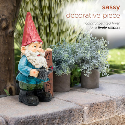 Alpine Corporation 12" Tall Welcome Outdoor Garden Gnome Yard Statue Decoration