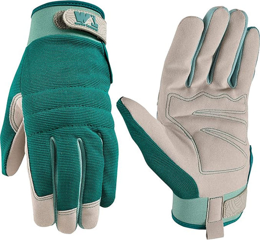 Wells Lamont Women's High Dexterity Adjustable Work and Gardening Gloves, Green, Small (7754S)