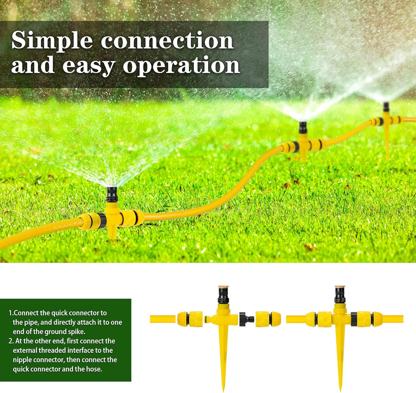 Above Ground Sprinkler System Irrigation Set for Garden Multi-Adjustable Lawn Sprinkler Ideal for Small Areas Plant and Flower Bed Watering, 50ft Yellow Garden Hose Included