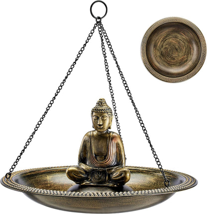 Good Directions BBH18-1 18" Hanging Bird Bath, Large, Aged Brass w Buddha