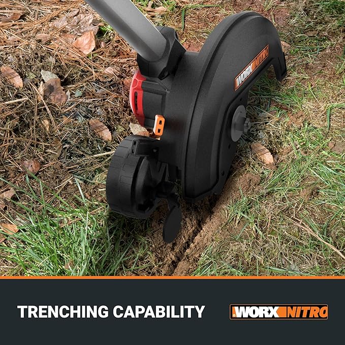 WORX Nitro 20V 7" Cordless Edger 3 Depth Settings, Battery Powered Driveway Edger with Dual Wheels, High-Performance Brushless Trencher Precision Edge Guide WG898 – Battery & Charger Included