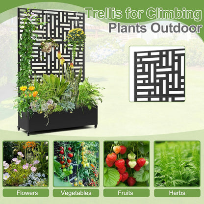 Raised Garden Bed with Trellis and Wheels,73"x47"x16" Metal Raised Garden Bed,Black Modern Metal Planter with Climbing Trellis for Vines & Vegetables