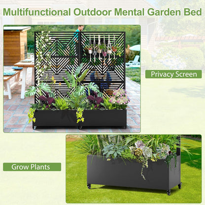 Raised Garden Bed with Trellis and Wheels,73"x35"x16" Metal Raised Garden Bed,Black Diamond Metal Planter with Climbing Trellis for Vines & Vegetables