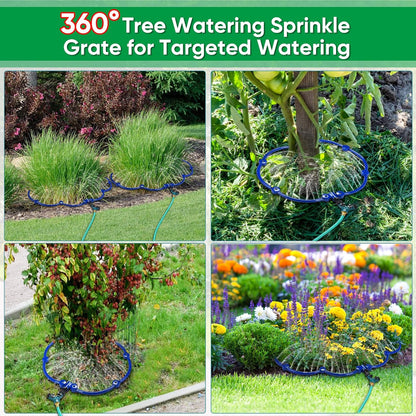 ZZM 360°Tree Water System Tree Watering Ring Circle Sprinkler and Irrigation System Targeted Water with Y Hose Splitter for New Tree Outdoor Plants Raised Garden Beds Shrubs (Large)