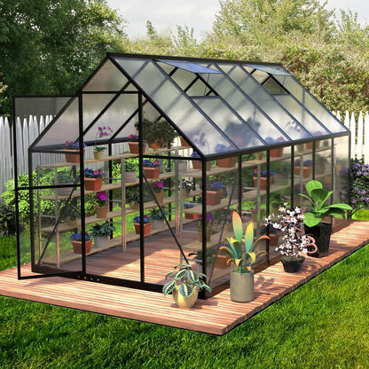 HOOYEAH Green Houses for Outside, 6 x 12 FT Polycarbonate Greenhouse with Lockable Door, Heavy Duty Winter Greenhouses for Outdoors, Aluminum Sunroom Plant Care House