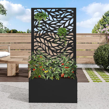 Casaphoria Metal Raised Garden Bed with Trellis and Wheels, 47"x24"x12" Planter Box for Climbing Plants, Vegetables & Vines, Features Drainage Holes and Privacy Screen (Black-Spring)