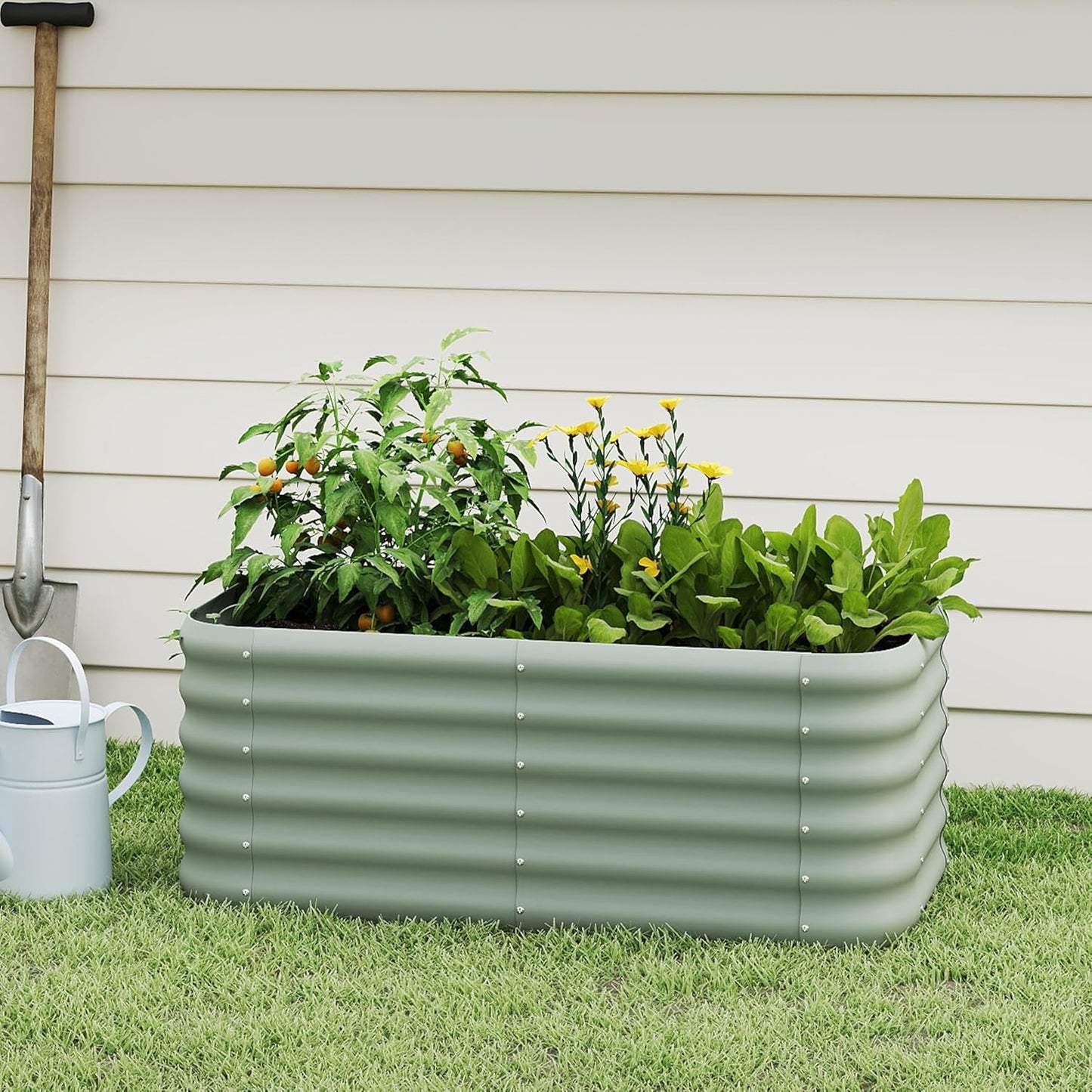 DDK Galvanized Raised Garden Bed, Outdoor Planter Bed, 4x2x1.5ft Metal Planter Box for Gardening and Planting,LG