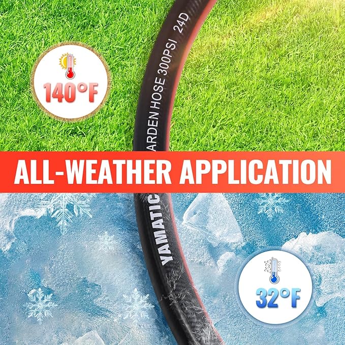 YAMATIC Garden Hose 40ft x 5/8", Ultra Durable Water Hose with Swivel Handle, Kink Resistant, Soild Brass 3/4" Connection Fittings, Leak Proof for Gardening, Agriculture, Car Wash, Lawn, Black