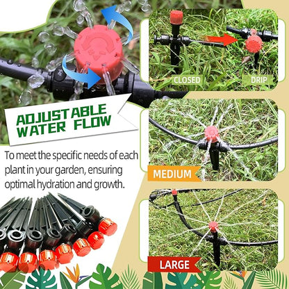 20PCS Push-to-Fit Drip Irrigation Emitters for 1/4 inch Irrigation Tubing, Two-Way Connection Adjustable Drip Emitter Sprayer with Stake, Irrigation Dripper Sprinklers for Drip Irrigation System