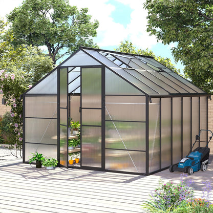 10x12 FT Greenhouse for Outdoors, Polycarbonate Greenhouse with Roof Vent, Enhanced Aluminum Large Walk-in Green House for Garden Backyard