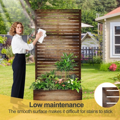 Raised Garden Bed with Trellis and Wheels,73"x35"x16" Metal Raised Garden Bed,Vintage Wood Finish Metal Planter with Climbing Trellis for Vines & Vegetables