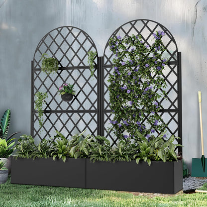 Casaphoria Metal Raised Garden Bed with Trellis and Wheels, 72"x35"x16" Planter Box for Climbing Plants, Vegetables & Vines, Features Drainage Holes and Privacy Screen (Black-Laurence)