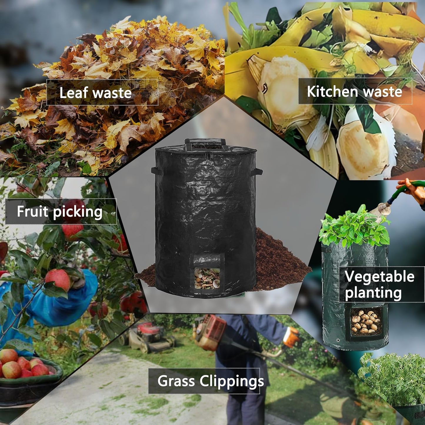 Large Compost Bin Bags,Garden Compost Bin Bags 80 Gallon(300L) Outdoor Collapsible Garden Yard Garbage Cans Fallen Leaf Bag (Black 1pc)