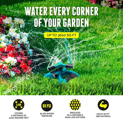 Sprinkler for Yard - 360 Degree Rotating Lawn Sprinkler with Base, Adjustable Spray 13-49ft, 1/2" Hose Connector for Garden & Large Yards