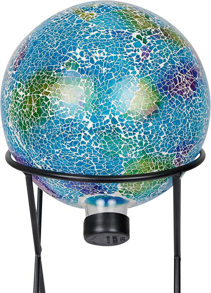 Alpine Corporation - Shades of Blue Crackle Glass Gazing Ball, Colorful Garden Décor for Patio & Yard, 12" Tall (Multicolor)