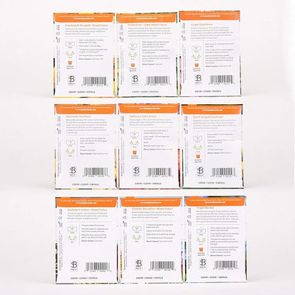 Seed Starter Kit – Flowers | Non-GMO | Heirloom Seed Packets | Natural Wood Row Markers