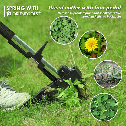 ORIENTOOLS Weed Puller, Stand Up Weed Puller, 32 to 41 inch Long Handle, Upgrade Detachable Telescopic Handle Garden Weeding Tool with 4 Claws for Labor Saving Dandelions Remover Tool