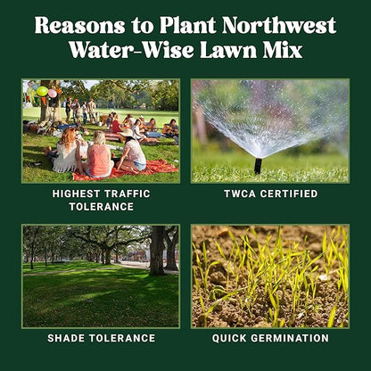Nature's Seed TWCA Water-Wise Northwest Turf Grass Seed Mix Blend, Shade and Drought Tolerant, for Garden, Lawn, Yard, Low Water, Requires 30-50% Less, 5 Lbs