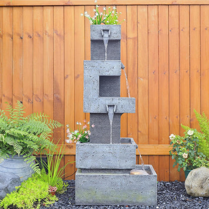 Garden Fountains Outdoor Water Fountain - 47.2 Inches 4 Tired Modern Indoor Floor Standing Outdoor Fountain with Lights Pump for Garden Patio Backyard Porch Home Art Decor
