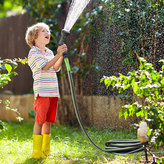 WORKPRO Garden Hose 5/8 IN x 50 FT, Heavy Duty, Flexible and Lightweight Water Hose with Rotary Handle, 3/4" GHT Solid Brass Fittings, for All-weather Outdoor, Lawn, Garden & Yard,Car wash