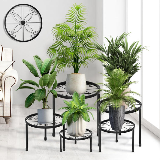 CADANI 5-Pack Metal Plant Stands for Outdoor Indoor, Anti-Rust Iron Flower Pot Stand, Heavy Duty Plant Pot Shelf for Multiple Plant, Decoration Racks for Home, Patio & Garden