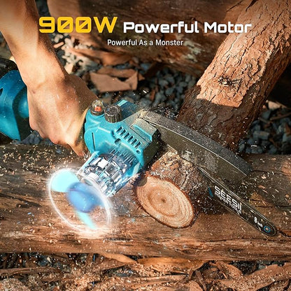 SEESII Mini Chainsaw 8 inch,Cordless Chainsaw w/ 2pcs 2000mAh Batteries,Oiler System & Replacement Chain,Handheld Chain Saw w/Safety Lock,Battery Powered Chain saw for Wood Tree Cutting,CH820+