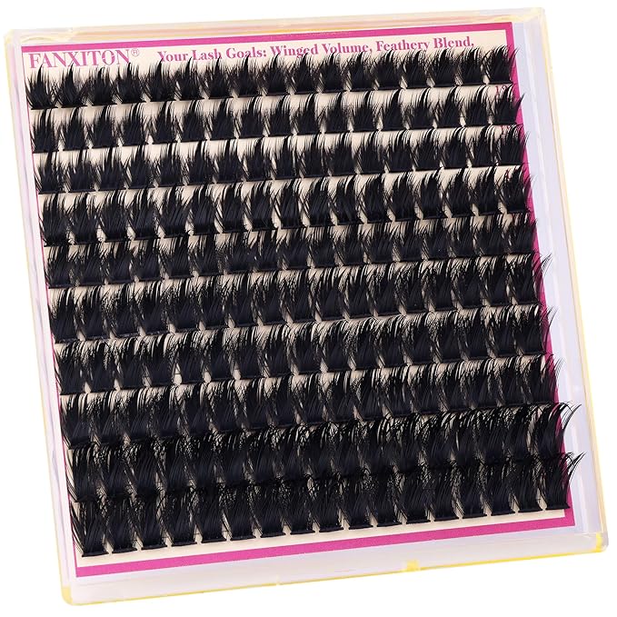 FANXITON Lash Clusters with Spiky Lash Clusters Volume Eyelash Clusters 10-18MM Thick Individual Lashes D Curl Cluster Eyelash Extensions 3D DIY Lash Extension at Home