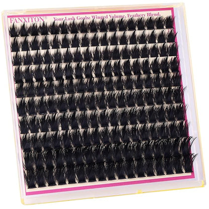 FANXITON Lash Clusters with Spiky Lash Clusters Volume Eyelash Clusters 10-18MM Thick Individual Lashes D Curl Cluster Eyelash Extensions 3D DIY Lash Extension at Home