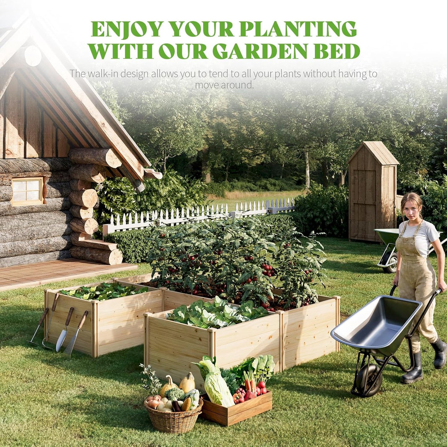 PaPaJet Wooden Raised Garden Bed, Large Deep Planter Box for Outdoor Gardening, Vegetables, Flowers, and Herbs, 7.5×6.0×1.6FT