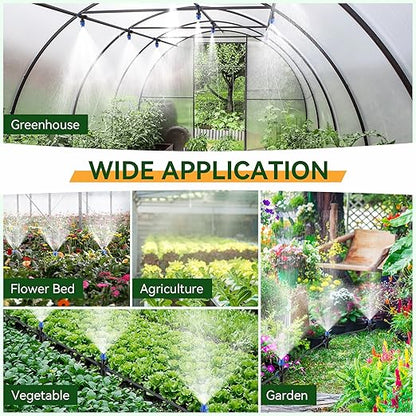 Meonum 65FT Garden Watering System, Quick Connector Drip Irrigation Kit, Hanging Plant Misting System Kit for Greenhouse, Yard, Lawn, Raised Bed with 1/4 inch Blank Tubing and Accessories(1 Pack)