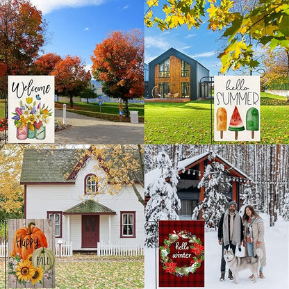 Garden Flags 12x18 Double Sided, Set of 12 Yard Flags for Outside Seasonal Garden Flag Outdoor Holiday Farmhouse Decorations Flags for All Seasons(Seasonal)
