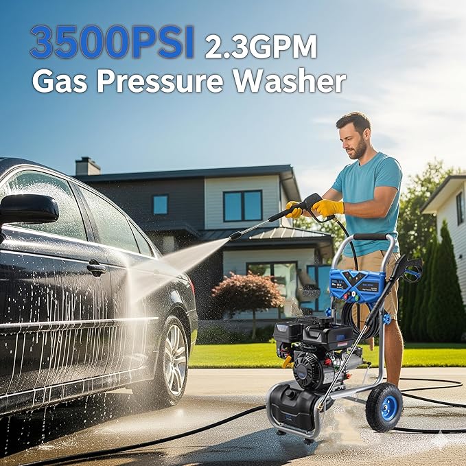 Gas Pressure Washer 3500PSI, 209CC 2.3GPM Gas Power Washers with 25FT Hose, 4 Quick-Connect Nozzles, Soap Tank, Axial Pump, Commercial High Pressure Washers Gas Powered for Car Driveway Wall