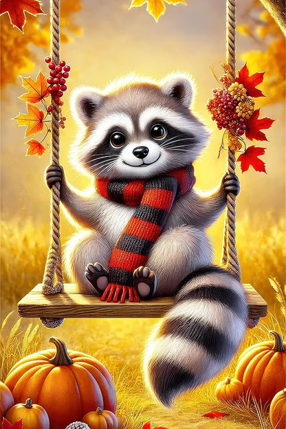 Thanksgiving Fall Garden Flag 12x18 Inch Welcome Raccoon Outdoor Flag Double Sided Autumn Yard Banner with Swing Pumpkins and Leaves for Porch Lawn Patio Seasonal Decor