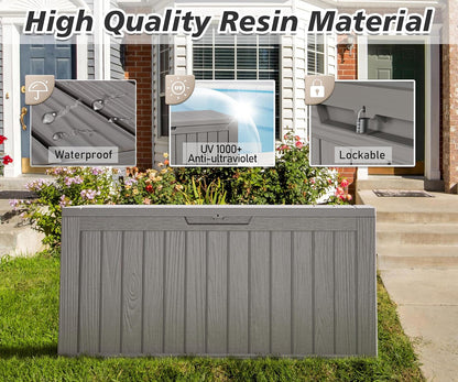 Outdoor Storage Box, Resin Deck Boxes Indoor and outdoor, Waterproof Storage Box Lockable Lid (Grey, 75 Gallon)