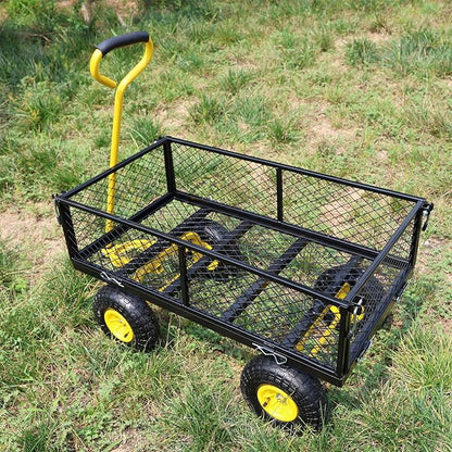 Wagon Removable Sides - Farm, Warehouse, Yard Dump Cart - Yellow+Black Air Wheels