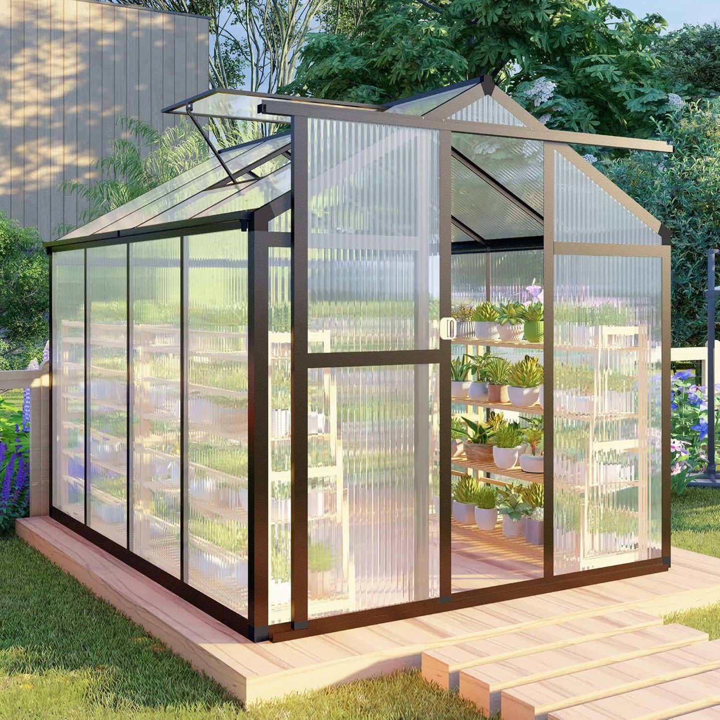 CQZY 6x8 FT Greenhouse for Outdoors,Walk-in Greenhouse for Outdoors,Dark Gray