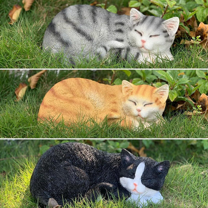 Sleeping Cat Statue, Outdoor Cat Sculpture & Figurine Lawn Ornament, Orange Tabby Statue for Patio, Lawn, Yard Decorative, Cute Kitten Garden Decor