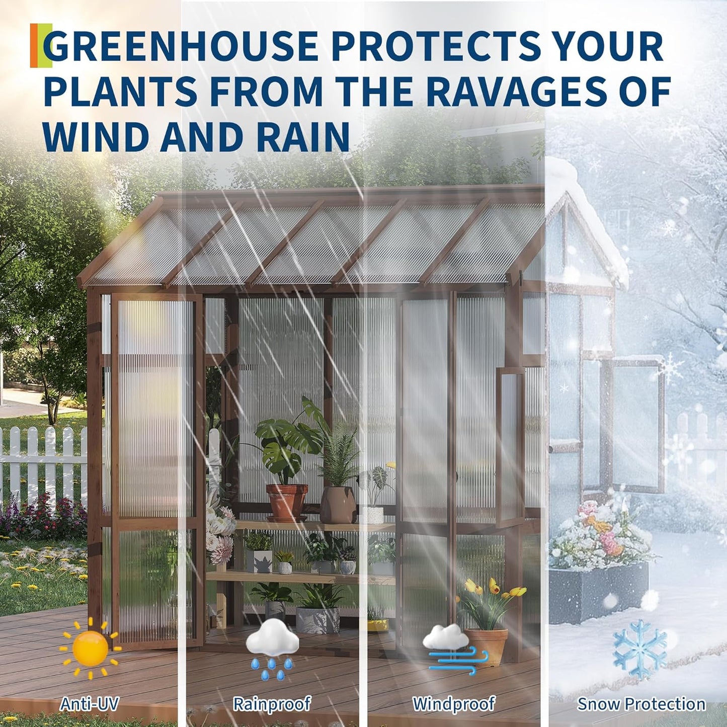 6x8 ft Wooden Greenhouse for Outdoor - Heavy Duty Walk-in Green House Kit with 6 mm Polycarbonate,Ventilated Window & Lockable Door for Backyard,Patio,Lawn