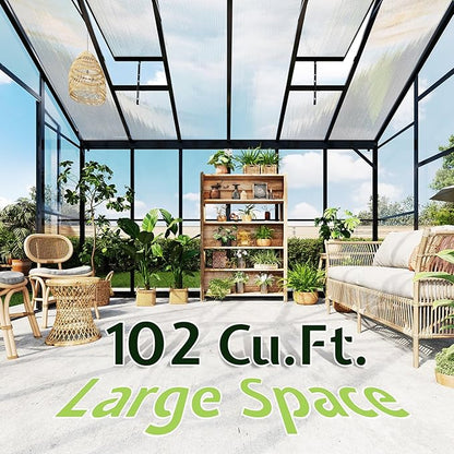 AMERLIFE 12x10x8 FT Hybrid Polycarbonate Walk-in Greenhouse for Outdoors, Aluminum Frame with Quick-Connect Assembly, Double Doors, Ventilation for Backyard Garden, Black
