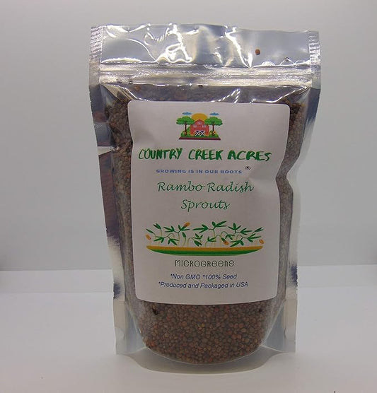 Rambo Radish Sprouting Seed, Non GMO - 12 oz - Country Creek Brand - Rambo Radish Sprouts, Garden Planting, Cooking, Soup, Emergency Food Storage, Vegetable Gardening, Juicing, Cover Crop