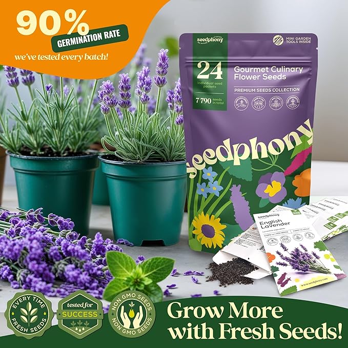 24 Gourmet Culinary Flower Seeds Variety Pack - 7,790+ Non-GMO Heirloom Flower Seeds for Planting Indoor & Outdoor Home Garden - Culinary Flowers Seed Packets for Planting Edible Flowers